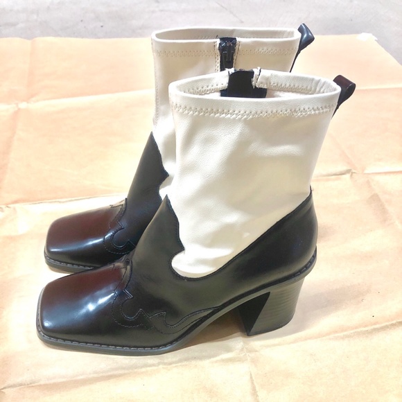 🖤🤍🖤MANGO Leather Block Heel Ankle boots booties, 40, NWT - Picture 1 of 11